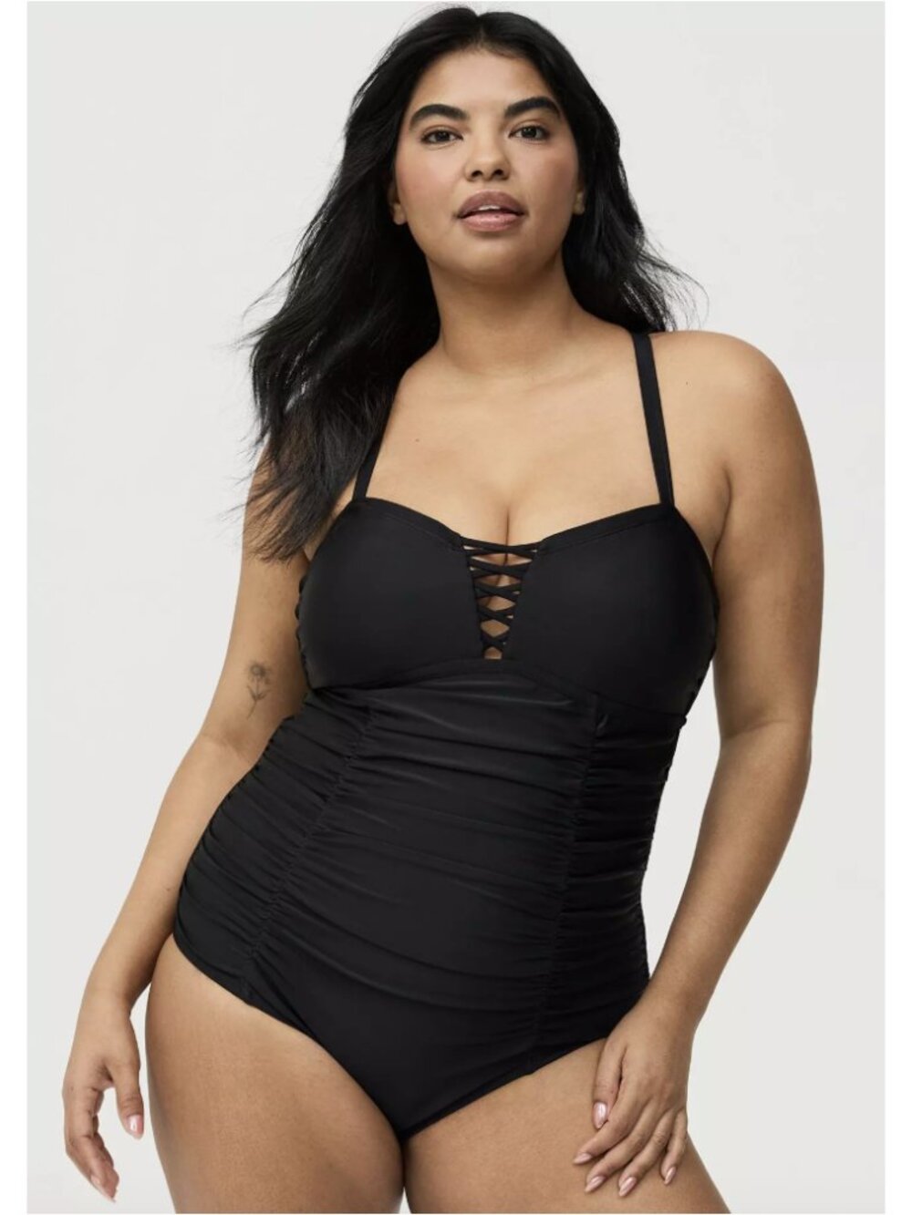 TORRID Plus Size Slim Fix Lattice One Piece Swimsuit Deep Black 4X Summer Swim